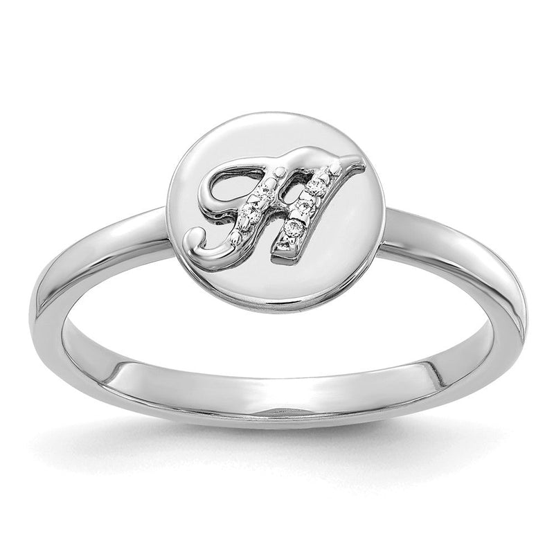 14K Weißgold Ring mit natürlichem Diamant, Initiale „H“