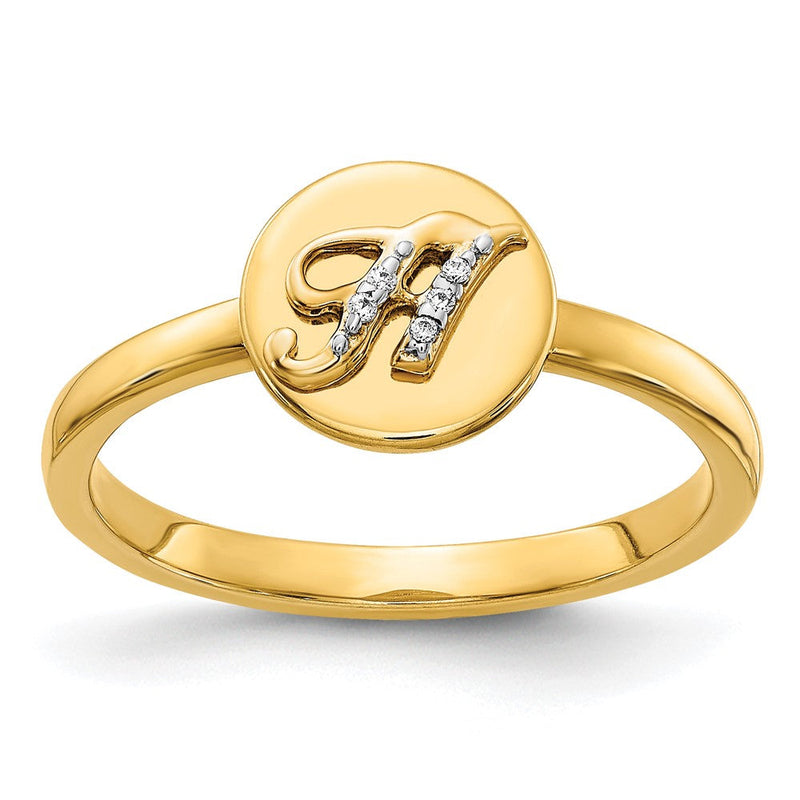 14K Gelbgold Ring mit natürlichem Diamant – Initiale „H“