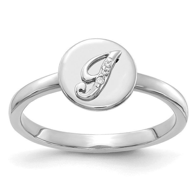 14K Weißgold Ring mit natürlichen Diamanten, Initiale „I“