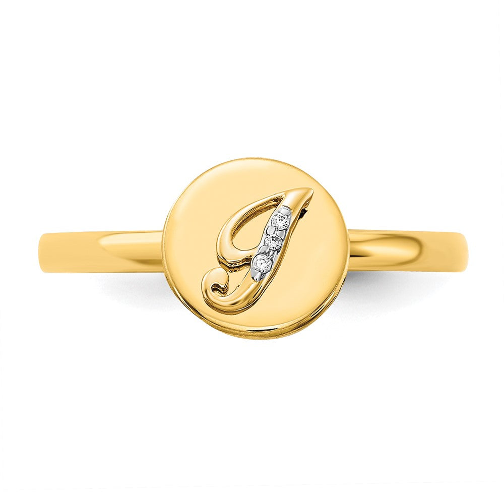 14K Gelbgold Ring mit natürlichem Diamant – Initial „I“