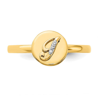 14K Gelbgold Ring mit natürlichem Diamant – Initial „I“