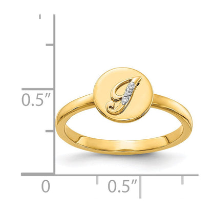 14K Gelbgold Ring mit natürlichem Diamant – Initial „I“