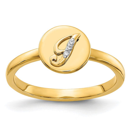 14K Gelbgold Ring mit natürlichem Diamant – Initial „I“