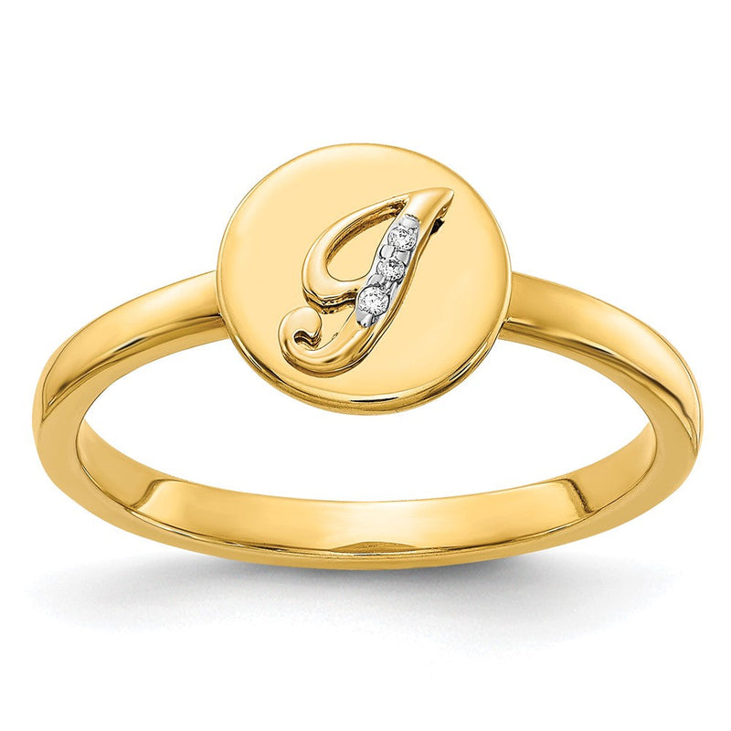 14K Gelbgold Ring mit natürlichem Diamant – Initial „I“