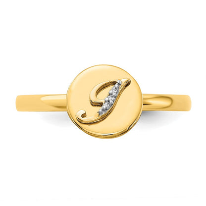 14K Gelbgold Initial-Ring „J" mit natürlichem Diamant