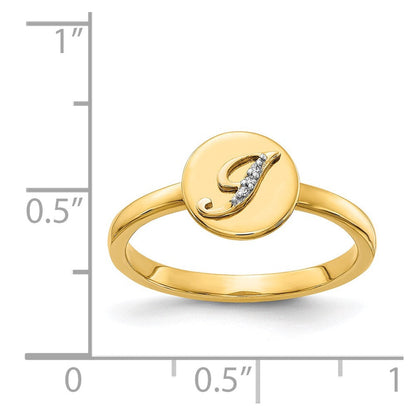 14K Gelbgold Initial-Ring „J" mit natürlichem Diamant