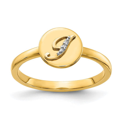 14K Gelbgold Initial-Ring „J" mit natürlichem Diamant