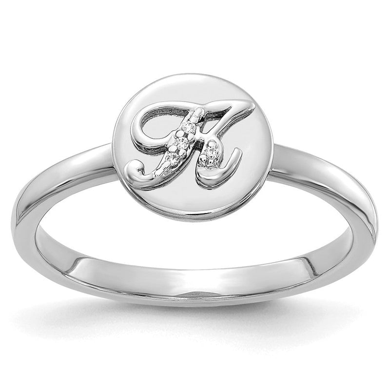 14K Weißgold Ring mit natürlichem Diamant-Initial „K“