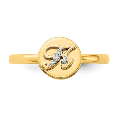 14K Gelbgold Ring mit natürlichem Diamant und Initiale „K“