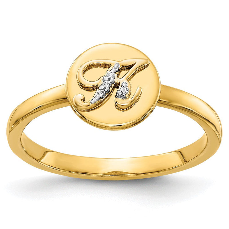 14K Gelbgold Ring mit natürlichem Diamant und Initiale „K“