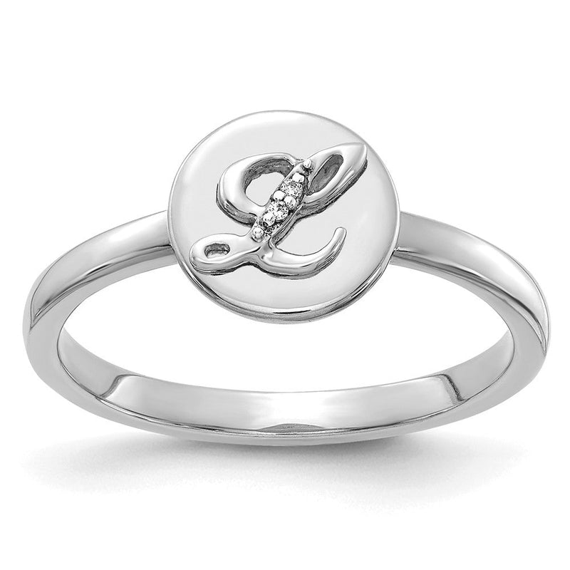 14K Weißgold Ring mit natürlichem Diamant-Buchstaben „L“