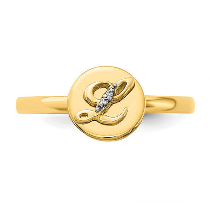 14K Gelbgold Ring mit natürlichem Diamant – Initiale „L“