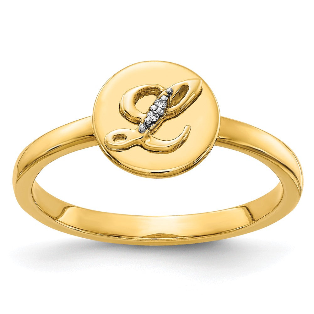 14K Gelbgold Ring mit natürlichem Diamant – Initiale „L“