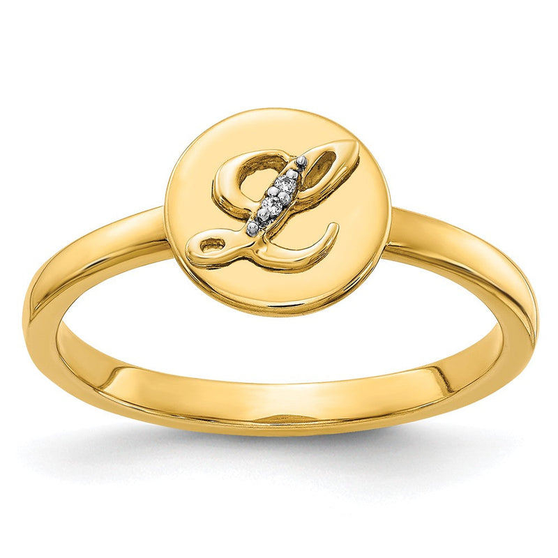14K Gelbgold Ring mit natürlichem Diamant – Initiale „L“