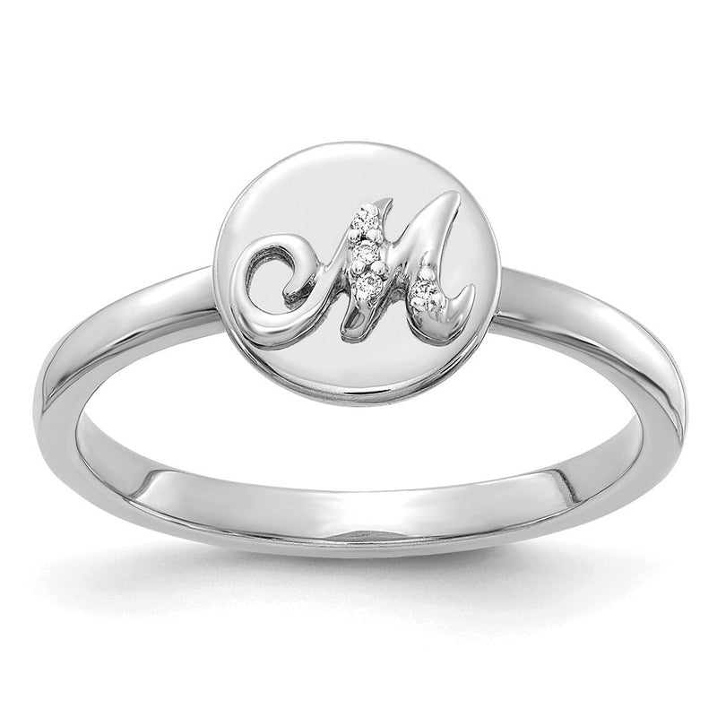 14K Weißgold Ring mit natürlichen Diamanten, Initiale "M"
