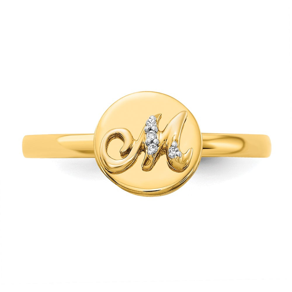 14K Gelbgold Ring mit natürlichem Diamant Initial „M“