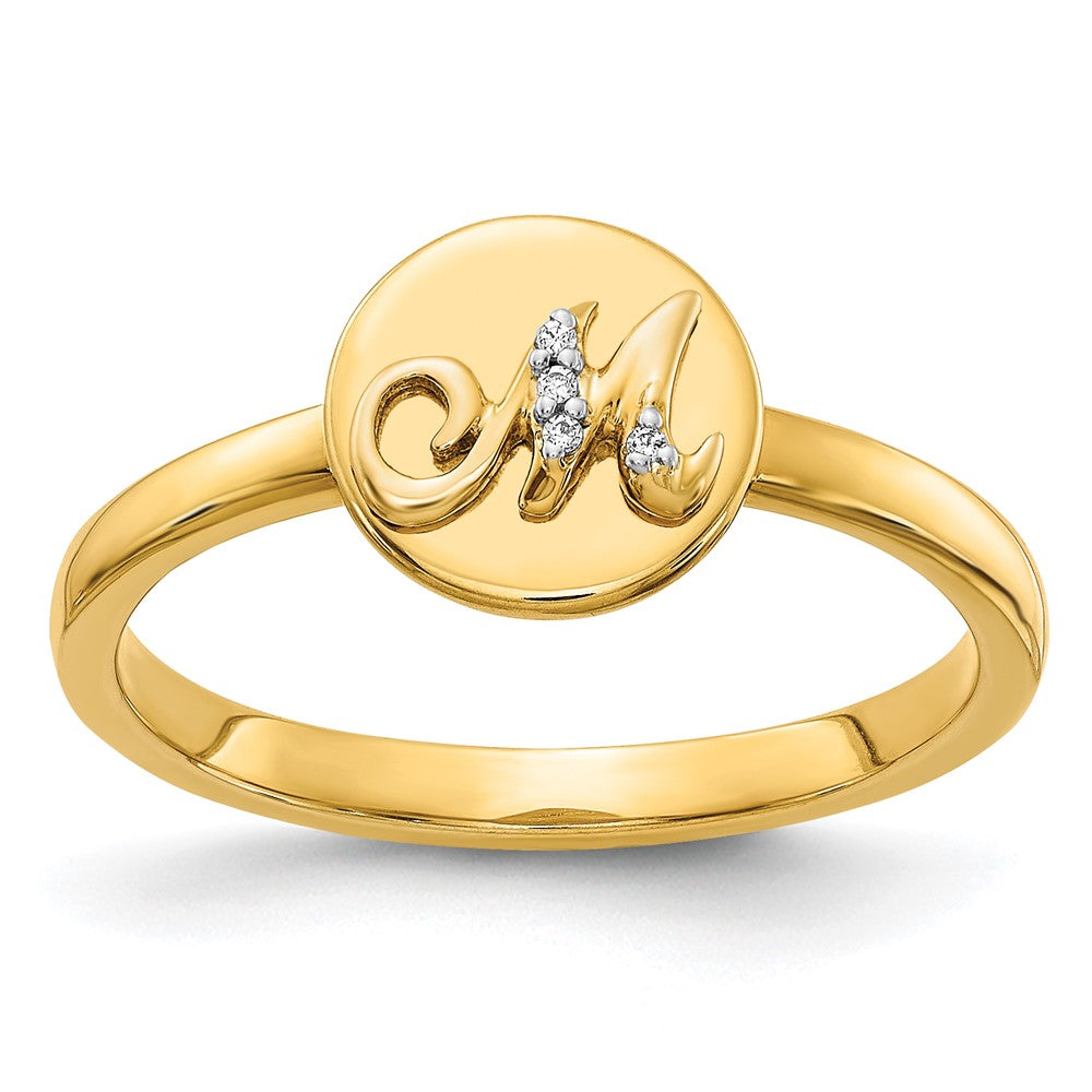 14K Gelbgold Ring mit natürlichem Diamant Initial „M“