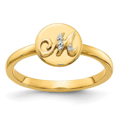 14K Gelbgold Ring mit natürlichem Diamant Initial „M“