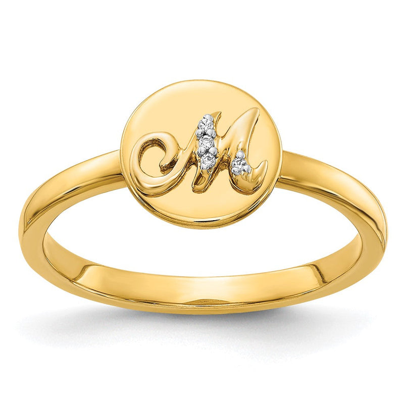 14K Gelbgold Ring mit natürlichem Diamant Initial „M“
