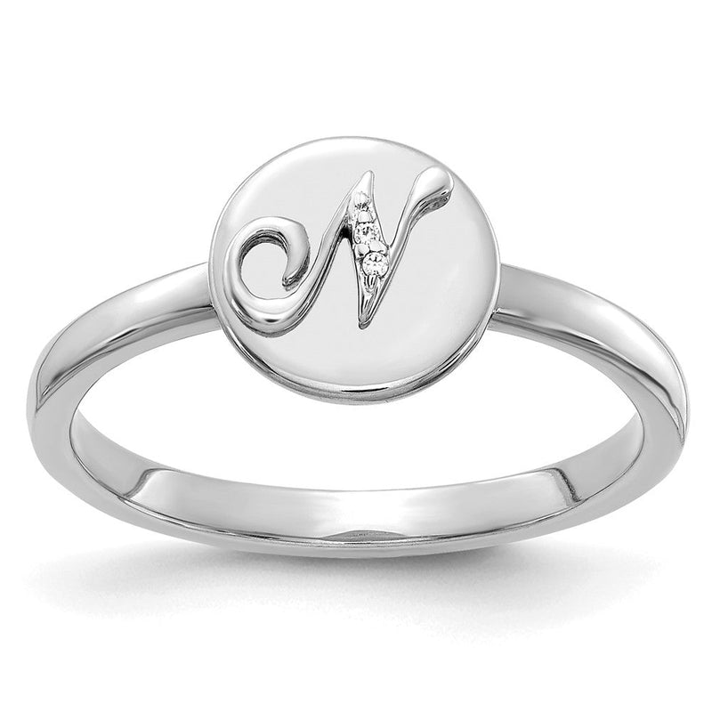 14K Weißgold Ring mit natürlichen Diamanten, Initiale „N“