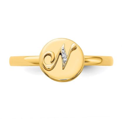 14K Gelbgold Ring mit Initiale „N" und natürlichem Diamant