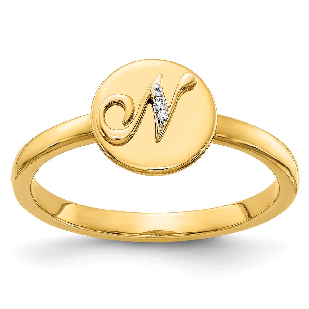 14K Gelbgold Ring mit Initiale „N" und natürlichem Diamant