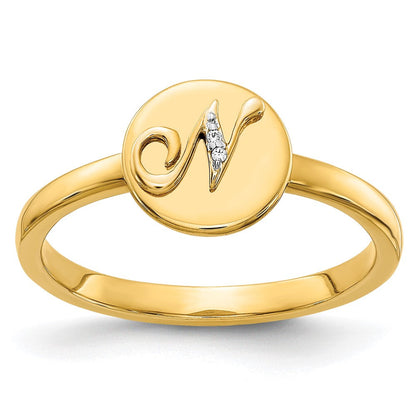 14K Gelbgold Ring mit Initiale „N" und natürlichem Diamant