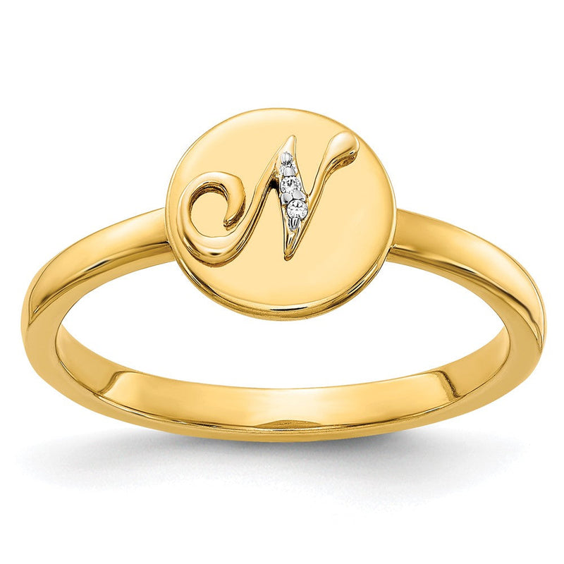 14K Gelbgold Ring mit Initiale „N" und natürlichem Diamant