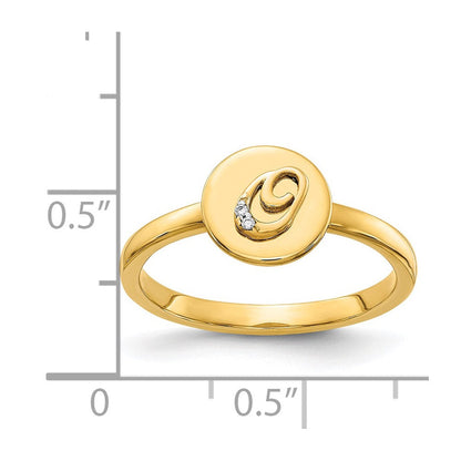 14K Gelbgold Initial-Ring „O" mit natürlichen Diamanten