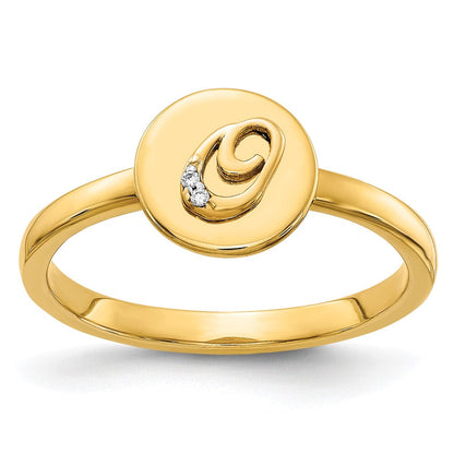 14K Gelbgold Initial-Ring „O" mit natürlichen Diamanten