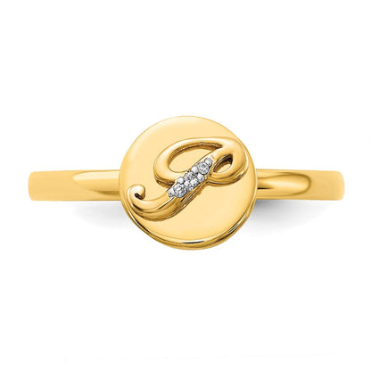 14K Gelbgold Ring mit natürlichem Diamant – Initiale „P“