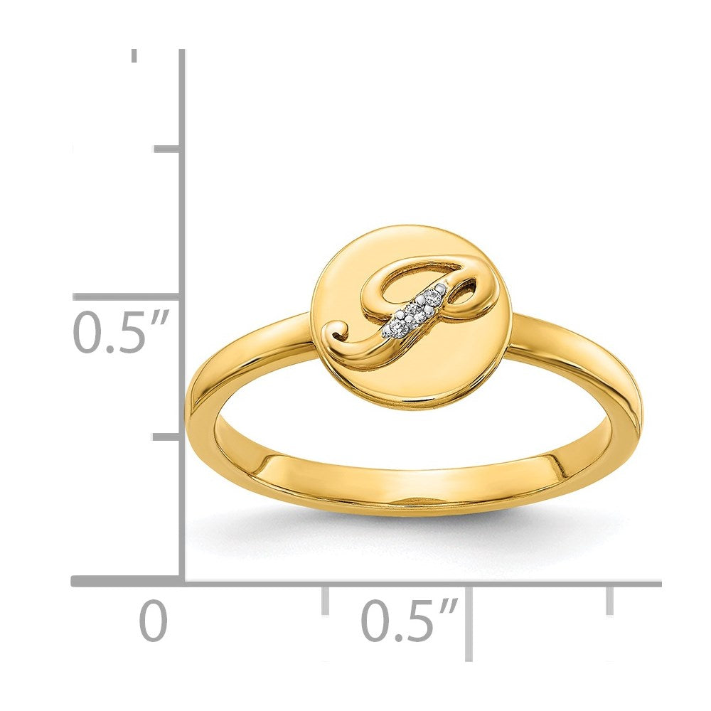 14K Gelbgold Ring mit natürlichem Diamant – Initiale „P“