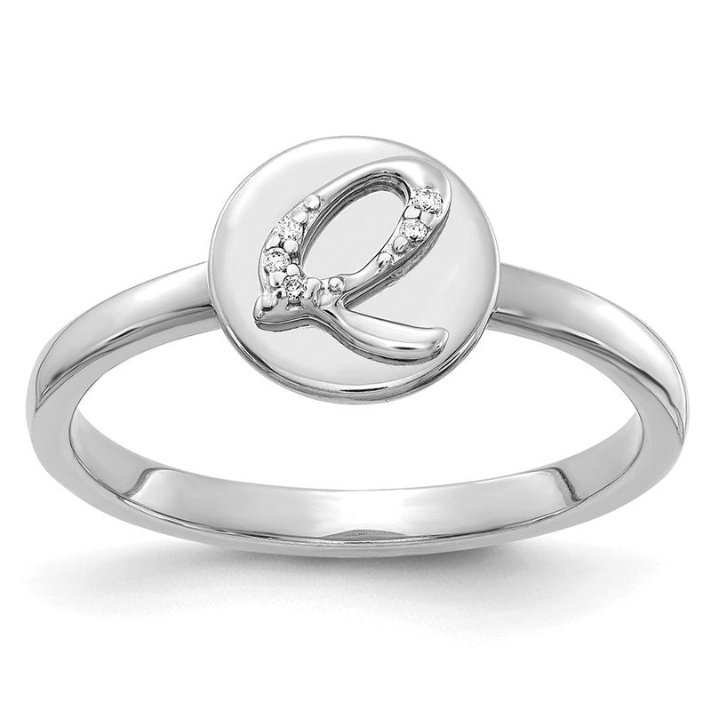 Initialring „Q" aus 14K Weißgold mit natürlichen Diamanten