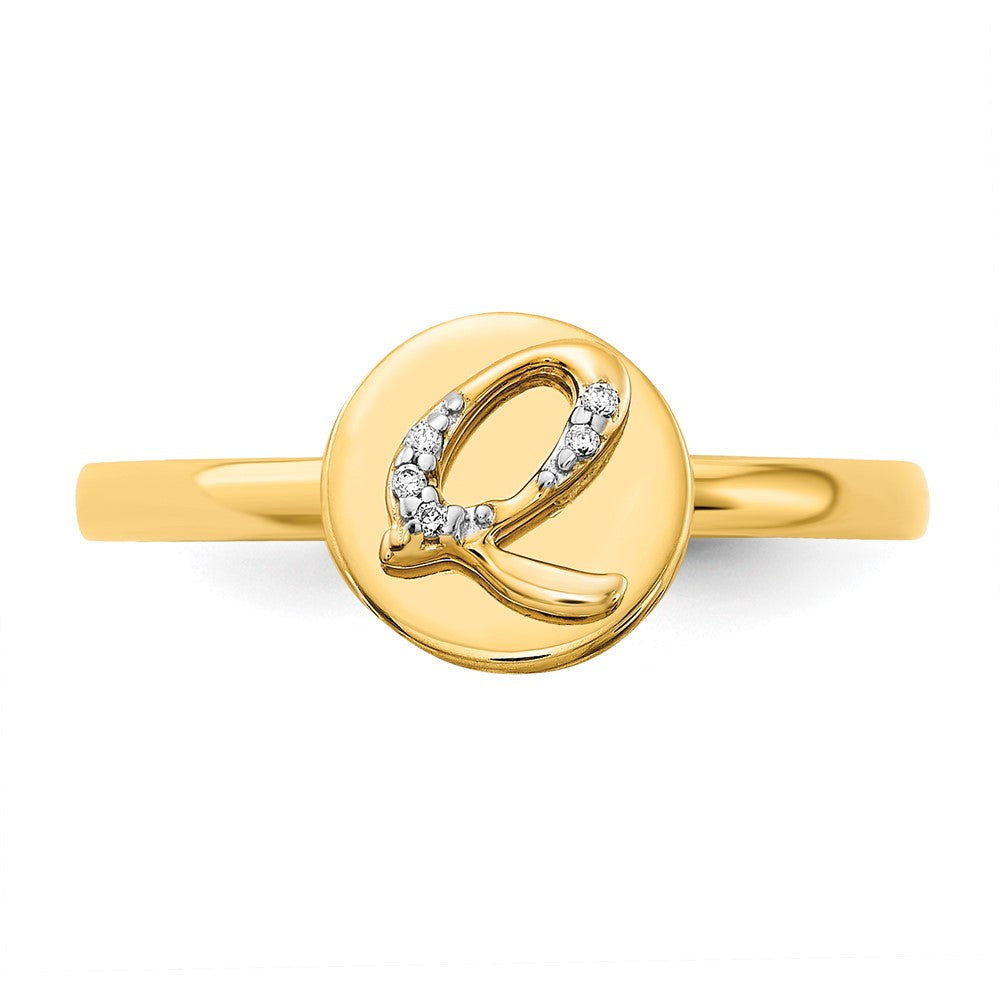 14K Gelbgold Ring mit Initiale „Q“ und natürlichen Diamanten