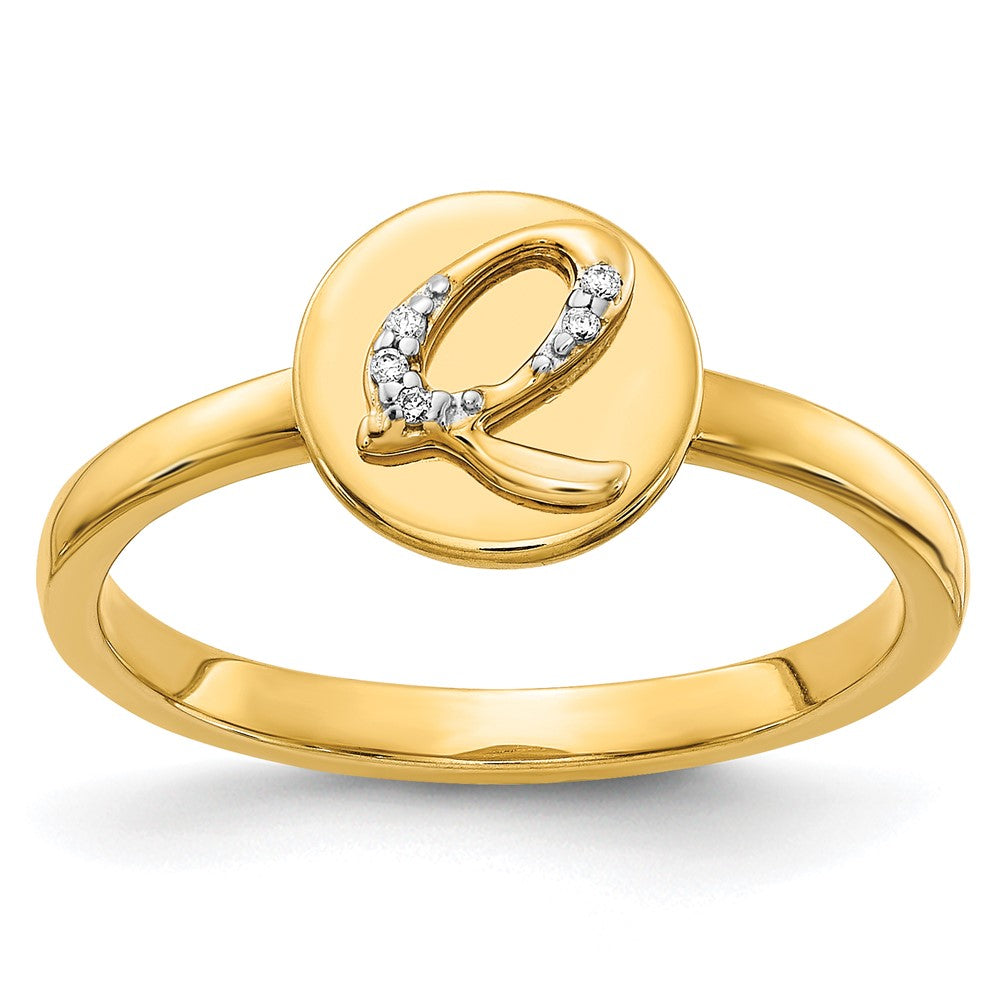 14K Gelbgold Ring mit Initiale „Q“ und natürlichen Diamanten
