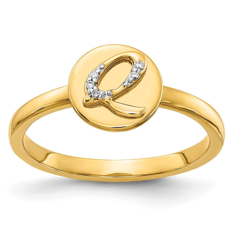 14K Gelbgold Ring mit Initiale „Q“ und natürlichen Diamanten