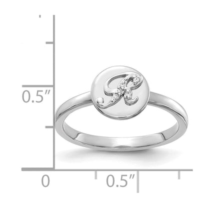14K Weißgold Ring mit natürlichem Diamant-Buchstaben „R