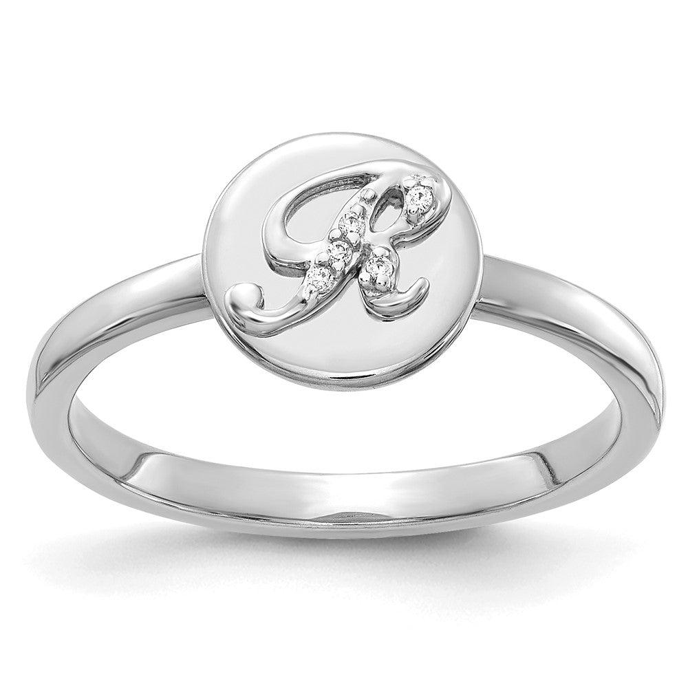 14K Weißgold Ring mit natürlichem Diamant-Buchstaben „R