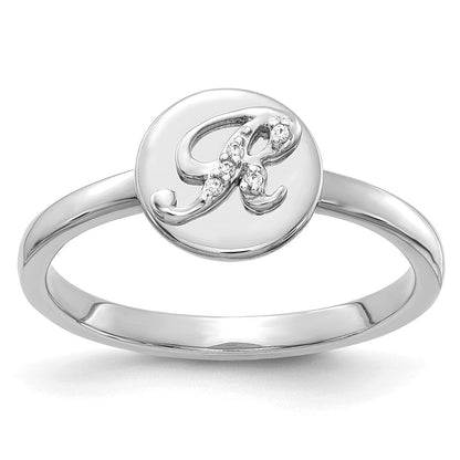14K Weißgold Ring mit natürlichem Diamant-Buchstaben „R