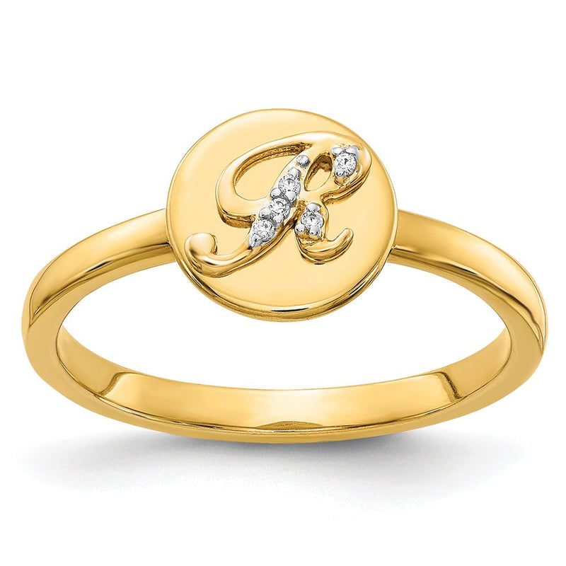 14K Gelbgold Ring mit natürlichem Diamant – Initiale „R“