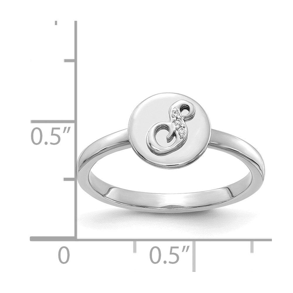 Ring mit Initiale „S" und echten Diamanten aus 14K Weißgold