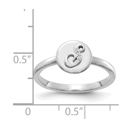 Ring mit Initiale „S" und echten Diamanten aus 14K Weißgold