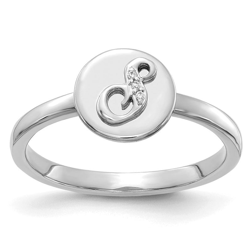 Ring mit Initiale „S" und echten Diamanten aus 14K Weißgold