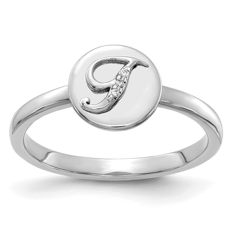 14K Weißgold Ring mit natürlichem Diamant-Initial „T“