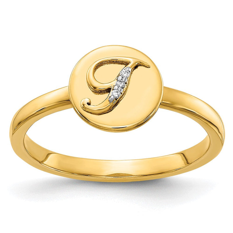 14K Gelbgold Ring mit natürlichem Diamant, Initiale „T