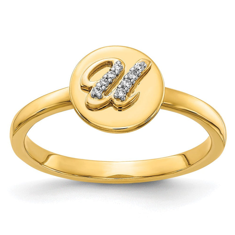 14K Gelbgold Ring mit natürlichem Diamant – Initiale „U“