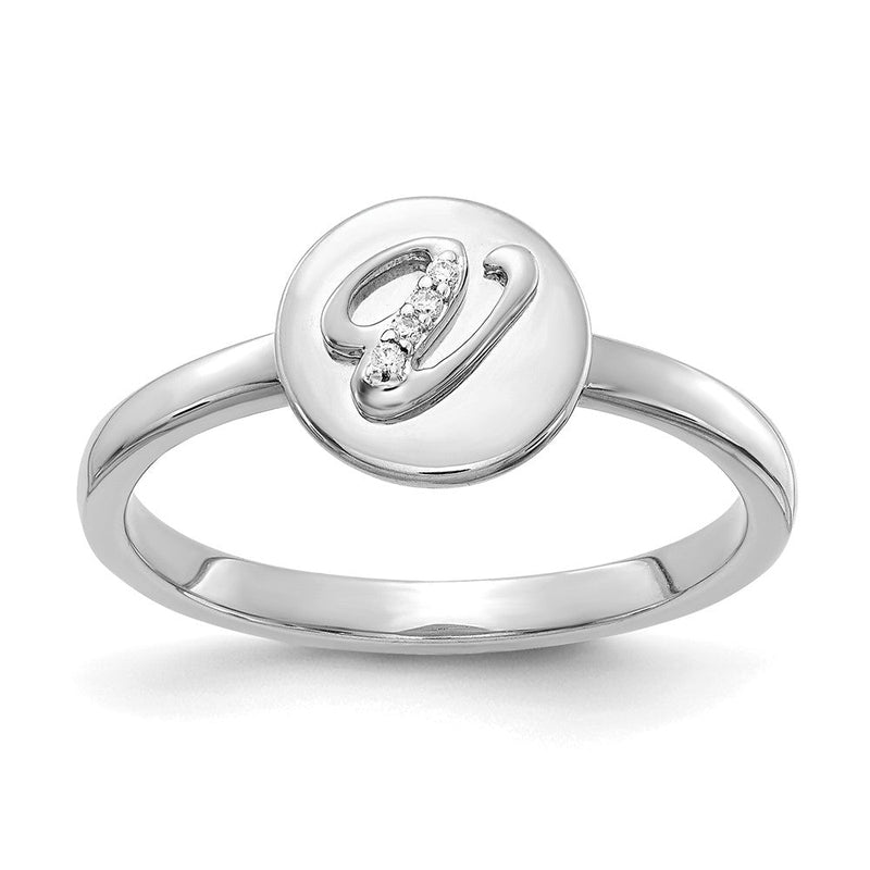 14K Weißgold Initialring „V“ mit natürlichen Diamanten