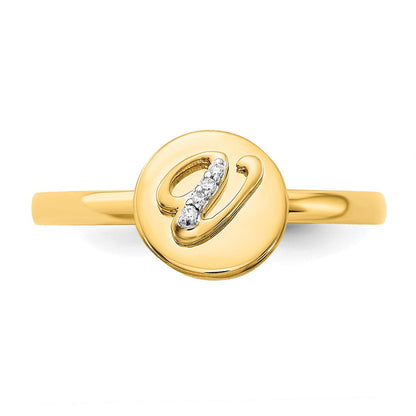 Ring mit Initiale „V" aus 14K Gelbgold mit natürlichen Diamanten