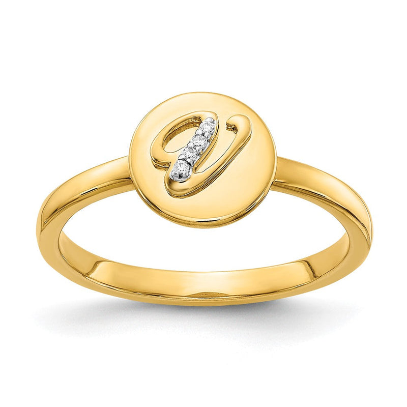 Ring mit Initiale „V" aus 14K Gelbgold mit natürlichen Diamanten