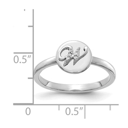 14K Weißgold Ring mit natürlichen Diamanten, Buchstabe „W“